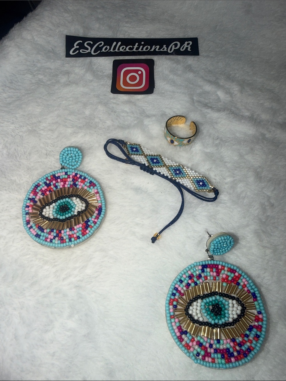 Beaded Turquoise Evil Eye Drop Earrings by